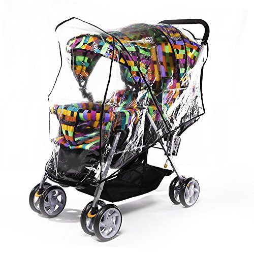 Universal PVC Double Twins Front-to-Back Baby Stroller Pram Buggy Transparent Rainproof Cover Rain Shade