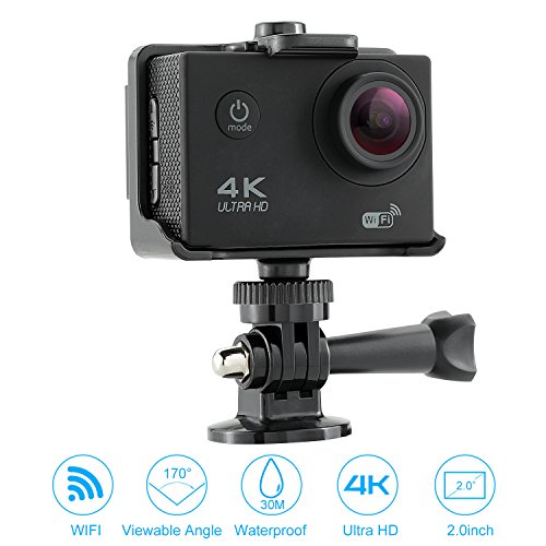 NEXGADGET Cámara Acción Deportiva 4K WiFi Impermeable 16MP Gran Angular Lente de 170 Grados con 2.4G con Control Remoto 2 Baterías Recargables y Múltiples Accesorios