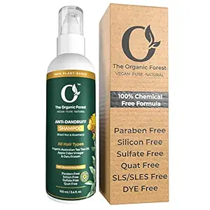 Organic Forest (100% Chemical-Free) Anti Dandruff Shampoo for Men & Women | Clears Flakes & Itching | Shampoo for Dry and Frizzy Hair | Dandruff Treatment | Dandruff Remover | Tea Tree, Apple Cider & Rosemary | 100 ML