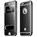 Produktbild Premium Oats Apple iPhone 6s Plus, 6 Plus Schutzhülle mit stylischer Aluminium Vorder und Rückseite Sichtfenster Anrufe schnell Annehmen Hülle Hard Cover Flip Back Case Tasche - von OKCS® in Schwarz