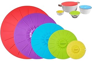 Abiyou 5Piezas Tapas de Silicona Elásticas,Tapas de Silicona Reutilizables,Cubierta Reutilizable Antipolvo,Reutilizables Cubiertas para Tazones de Silicona Succión,para Cocina y Lavavajillas