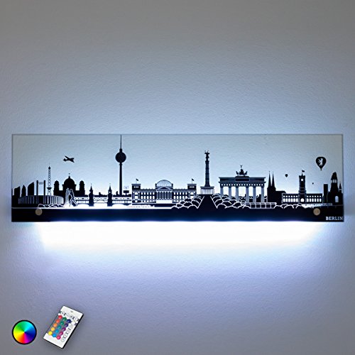 Preisvergleich Produktbild LED-Leuchtbild Berlin Skyline RGB-LED bunt Glas Dekoleuchte Fernbed Lampenwelt