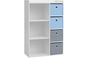 Fornord Armoire 3 Niches avec 4 Tiroirs, Panneau de particule, Multicolore, 31 x 10,5 x 97 cm