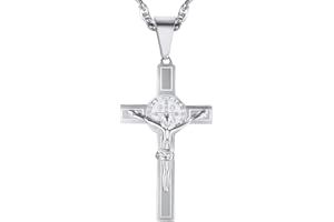 PROSTEEL Święty Benedykt naszyjnik z wisiorkiem w kształcie krzyża ze stali nierdzewnej 316L, w srebrnym kolorze, Stal nierdzewna