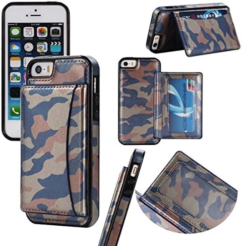iPhone 5/5S SE Case ,MIRAER New Army Camo Camouflage Pattern Flip Cover for iPhone 5/5S SE inch PU Leather TPU Wallet Cover Phone Bags Cases (Blue)