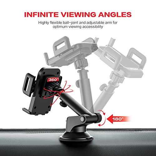 KFZ Handyhalterung Auto in Armaturenbrett / Windschutzscheibe, Universal smartphone halterung auto mit Gel-Auflage und Teleskoparm, 2-in-1 Handyhalter fÃ¼rs Auto fÃ¼r iPhone Samsung HTC Huawei usw, Navi, GPS (Schwarz)