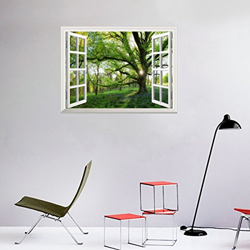 RAIN QUEEN Tapete Bilder 3D Wandbild Aufkleber Wandtattoo Fenster Pflanz Landschaft Wald (45*60 inch, B#) - 3