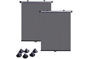 WeforU 2 Pack Car Sun Window Shade Roller Sunshade, Retractable with 6 Pcs Suction Cups for Protecting Baby, Pets from Sun Glare and Heat