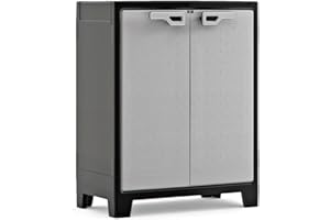 Keter Titan Kunststoffschrank, niedrig, grau, 80 x 44 x 100 cm, inkl. 2 Einlegeböden mit je 30kg Tragkraft (TÜV zertifiziert), für drinnen und draußen, wasserdicht, aus 70% recycelten Materialien