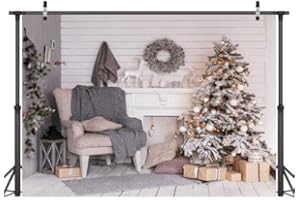 LYWYGG 10X10FT Weihnachtshintergrund Weihnachtsbaum Geschenk Hintergrund Weiß Warme Szene Hintergrund Vinyl Fotografie Hintergrund für Weihnachtsfeier Party Studio Requisiten CP-74-1010