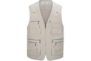 Hwalleum Hommes Léger Loisirs Gilets De Plein air, Homme Multi-Poches Gilet Casual Gilet Veste de Sport Journaliste Respirant Durable sans Manche Veste pour Camping Pêche Chasse Photographie