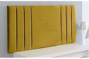ELIXIR FURNITURE Elixir RIO 3 Divan Bed Headboard | Plush Velvet Fabric Headboards for 4ft6 Double Size Bed | Elegant design with wooden material headboards for beds (Turmeric, 4ft6 Double Height-20inch)