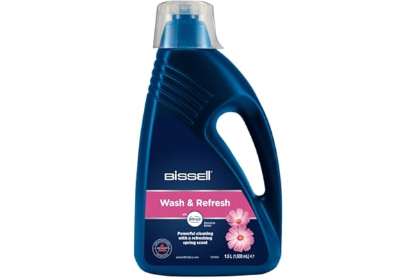 BISSELL Wash & Refresh with Febreze Blossom & Breeze, pour les shampouineuses verticales pour moquettes/tapis BISSELL, 1,5 L, solution de nettoyage pour moquettes tapis avec Febreze, 1078N