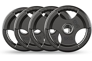 PhysKcal Dischi Pesi Finitura in Gomma Foro Ø50 mm, Dischi Ghisa Gommati Olimpionici Set a Scelta da 2,5 A 20 kg, Tri-Grip Impugnatura - Piastra per Bilanciere, Manubri, Fitness, Allenamento a Casa
