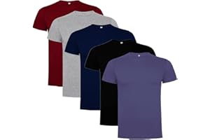 RAFASSHOP Pack 5 Camisetas Roly Dogo Premium Manga Corta Unisex 100% Algodón Cuello Redondo. Costuras Laterales.