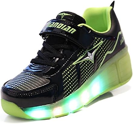 Luckly Grace Unisex Kids LED Roller Skate Shoes With Single Wheel Retractable Outdoor Sport Flashing Sneaker For Girls Boys (3.5 UK, Black-Green)