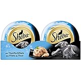 Sheba Katzenfutter Feine Filets für ausgewachsene Katzen - getreidefreies Nassfutter für Katzen / saftige Filets mit Thunfisch / 24 Schalen (24 x 80 g)