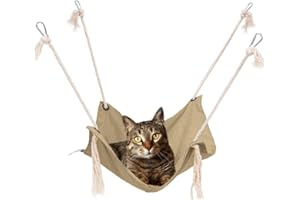 YITEXIN Breathable Pet Cage Hammock - Cat Hanging Bed with Metal Carabiners and Tassels, Suitable for Kittens, Rabbits, Small Dogs (Khaki)