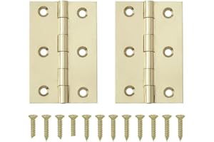 WARESHARK Door Hinges 3" 76mm Ball Bearing 1 Pair Pack of 2 Hinge with Screws Polished Brass Finish [75mm x 50mm x 1mm]