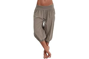 ORANDESIGNE Pantalon 3/4 Casual Femme Pantacourt Ample Elastique Sarouel Chic Lâche Fitness Sport Yoga Shorts Harem Leggings Court de Plage Grande Taille