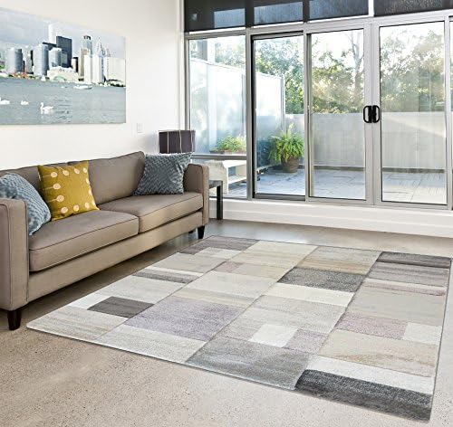 Modern Short Pile Rug Living Room Abstract Pastel – Non-Toxic – Grey/Beige, Polypropylene, grey, 160x230 cm