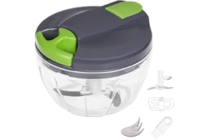 Bugucat Tritatutto Manuale 520ml,Affetta Verdure ​per Frutta Verdura Noci Erbe Cipolle Aglio, Tritatutto con 3 Lame in Acciaio Inossidabile e Frullatore E Spazzola per la Pulizia