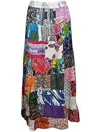 Indiatrendzs Women's Long Skirts Rayon Printed Patch Work Summer Casual MAxi Skirt Free Size
