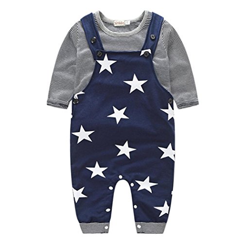 Baby Set,Eenkula 2016 New Baby Boys Pants Sets Stripe T-shirt Top Bib Pants Overall Outfits For 0-24M (80, Navy)