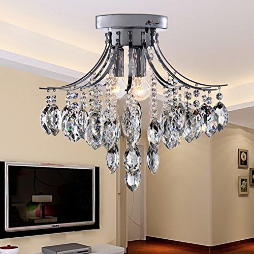 OOFAY LIGHT® Contemporary Minimalist 3 Light Crystal flush mount ceiling light with crystal rain drop for Study Room/Office,Dining Room,Bedroom,Living Room