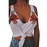 iHENGH Karnevalsaktion Weihnachten Damen  Damenmode Sexy V-Ausschnitt Applikationen Rose Ärmellose Tanks & Camis Tops Bluse(L,Weiß)