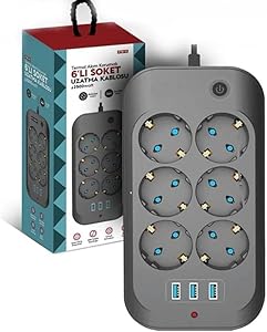 Fillikutum Thermal Current Protection Socket Child Protection 6-2 Meter Extension Cable 6X Socket 3Xusb Socket