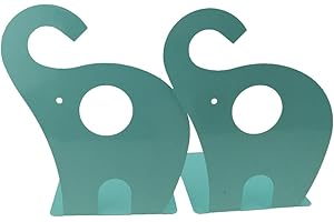 Winterworm Cartoon Cute Elephant Pattern Nonskid Metal Office Desk Bookends (Blue Green)