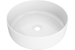 BAIKAL - Lavabo Cerámico sobre Encimera. Lavabo Redondo en acabado Blanco Brillo. Medidas 36 x 36 x 12 cm. Sin orificio para grifo. Envío con Embalaje Reforzado