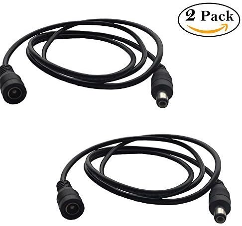 Eleidgs 2PCS 1 Meter 2.1mm x 5.5mm DC 12V Adapter Cable DC Plug Extension Cable Male to Female Black, For LED, CCTV, Car, Monitors, and more (3.3ft)