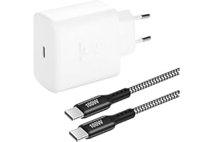 EINLIKE 45W Cargador Carga Rapida con Nylon Cable USB C Compatible con Samsung Galaxy S22 Ultra, S22 Plus, S21 Ultra/Plus/FE, S20 Ulta, Note 20 Ultra, Note 10 Plus 5G, Tab S8 Ultra/Plus, S7 FE/Plus (Blanco)