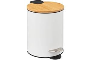 5 FIVE SIMPLY SMART Five - Poubelle de salle de bain en métal Blanc et couvercle en Bambou 3 L