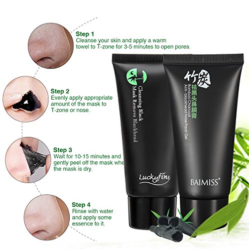 Bambuskohle Gesichtsmaske, LuckyFine Reinigungsmaske Tiefenreinigende Mitesser Akne Entferner Peel Off Schwarz Maske - 5