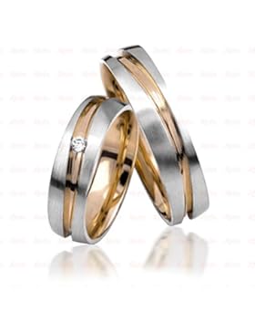 333 GOLD Trauringe in Bicolour inkl. Gravur + Stein, Paarpreis von Rubin Juwelier