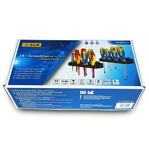 S&R Schraubendreher Set 14-tlg. Kraftform-Griff, SL-PH-PZ, Spannungsprüfer, zwei Racks.Profi-Qualität - 7