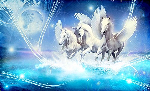 Geflügelte Pferde Pegasus Blau- Forwall – Fototapete – Tapete – Fotomural – Mural Wandbild – (588WM) – XXL – 312cm x 219cm – VLIES (EasyInstall) – 3 Pieces - 5