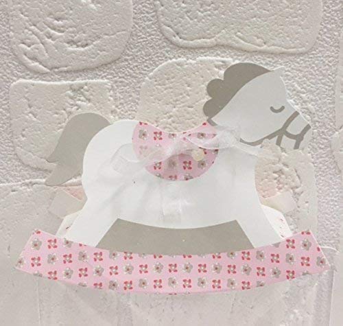 20 PZ Cavallo a dondolo portaconfetti ROSA linea bloom BOMBONIERA
