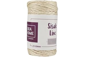 IDEA HOME Cuerda de Sisal Natural, Cuerda de Yute para el Hogar, Jardín, Bricolaje, Cuerda Rascadora, Accesorio para Gatos, Marrón, 2 mm 55 m 0,1 kg