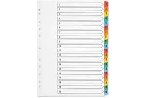 Q CONECT Q-Connect Index A4 Multi-Punched 1-20 Reinforced Multi-Colour Numbered Tabs KF01521 (10)