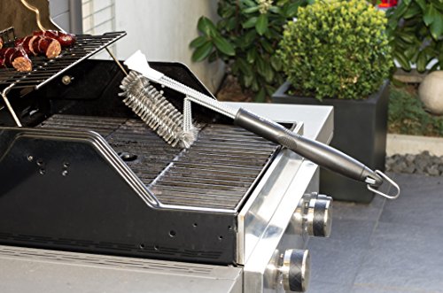 -kamiko- Die optimierte 4-in-1 Premium Edelstahl-Grillbürste mit integriertem Reinigungsschaber, langem Griff und besonders robusten Borsten. Perfekt für ein professionelles Reinigungsergebnis in kürzester Zeit. (44cm, Schwarz) - 4