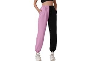 HAPYWER Jogginghose Damen Baumwolle Lang Freizeithosen High Waist Lässige Loose Sweathose mit Taschen Trainingshose Oversize Sporthose Zweifarbig Sommerhose Casual Mode S-XXL