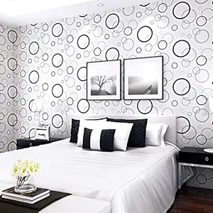 Wolpin Wall Stickers DIY Wallpaper (45 x 500 cm) Circles Pattern Office, Living Room Modern Decoration Self Adhesive Decals, White