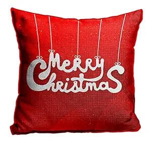 DreamVio Jute Exclusive Merry Christmas Decorative Throw/Pillow Covers, Cushion Covers for Gifting, Living Room, Bed Room, Sofa,Chairs Pack/Set of 1 (Multicolour, Size 16 x 16 Inches)