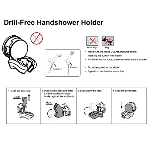 Duschkopfhalterung, Qile Universal Duschkopf Halterung Handbrause Halterung Vakuum Saugnapf, Chrom - 6