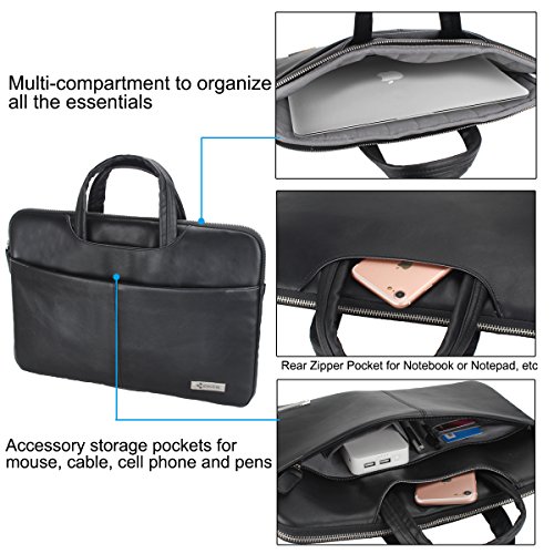 Zikee 11-11,6 Zoll MacBook Pro / Air Kunstleder tasche Laptop Hülle Notebooktasche Laptoptasche mit Handgriff und diversen Taschen. Stilvolle, wasserfeste Business-Aktentasche für den Schutz Ihres MacBooks (Schwarz,11,6) - 3