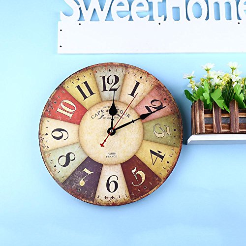 SOLEDI Vintage Holz Wanduhr toskanischem Stil Land Römisch Design Frankreich Paris verrostete Metallblick - 3